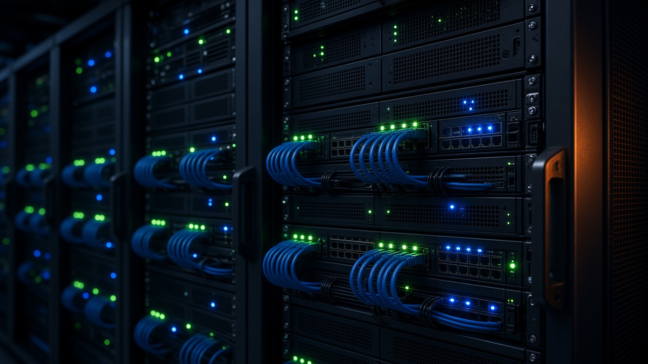 Racks de servidores com LEDs de status